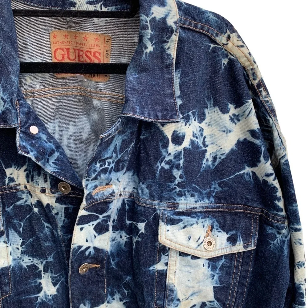 Vintage Guess Blue Jean Denim Jacket Size 4X Tie Dye Acid Wash